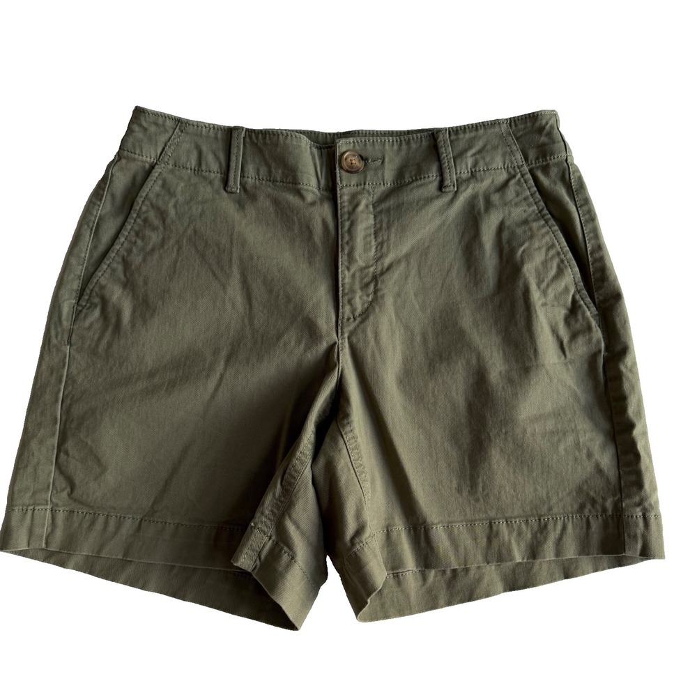 LOFT Olive Twill Chino Shorts Women's Size 4 Mid Rise Cotton Stretch Casual